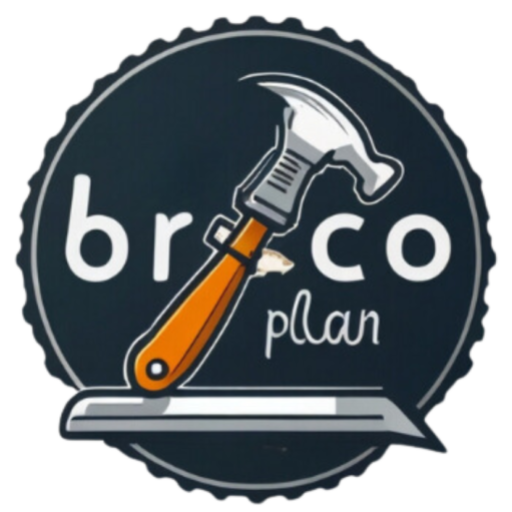 Logotipo da Bricoplan - DIY inspirador, com ferramentas organizadas para projetos DIY, convidando à criatividade e ao trabalho manual