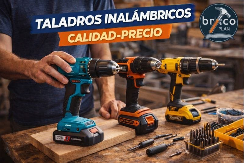 Taladros inalámbricos calidad-precio comparados en banco de trabajo: Bosch, Einhell, Black+Decker y DeWalt para bricolaje doméstico
