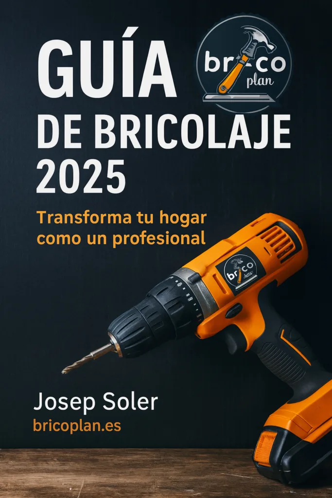 Portada de la guía de bricolaje con un taladro eléctrico, incluyendo el texto "Transforma tu hogar como un profesional" y el nombre del autor, Josep Soler.